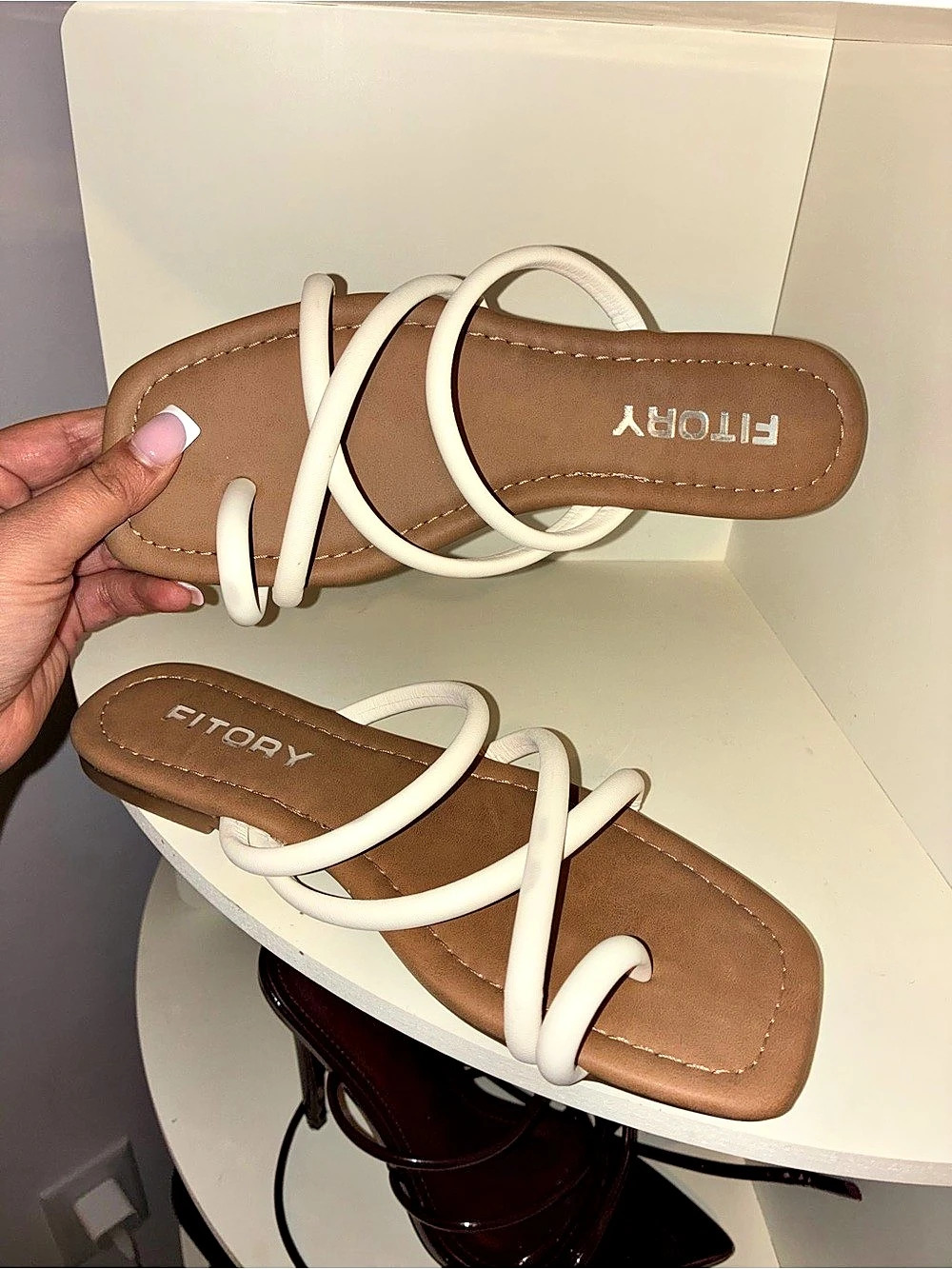 Strappy Sandals in White & Brown Like New